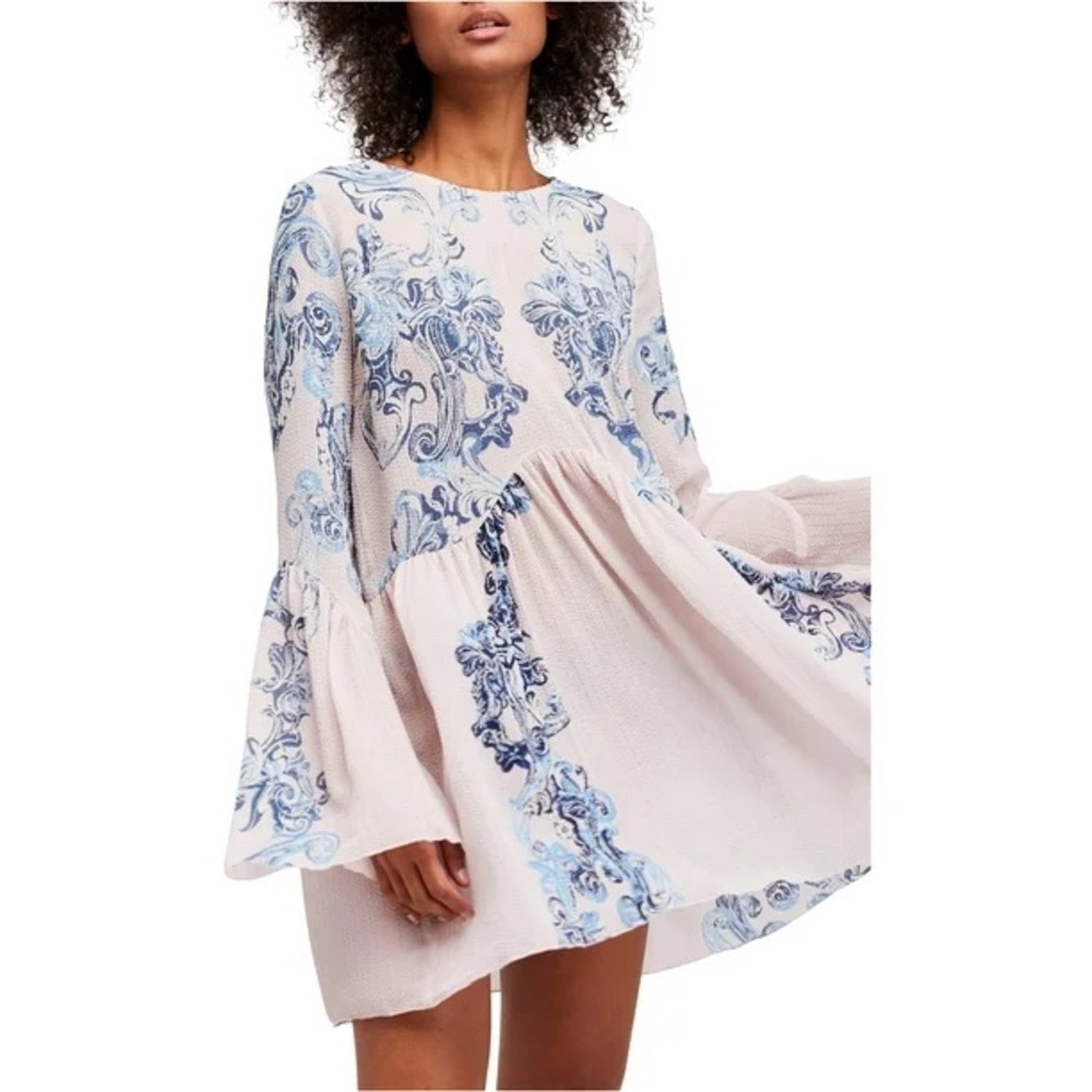 Like New! Free People Symphony pink blue bell sleeve dress tunic size S